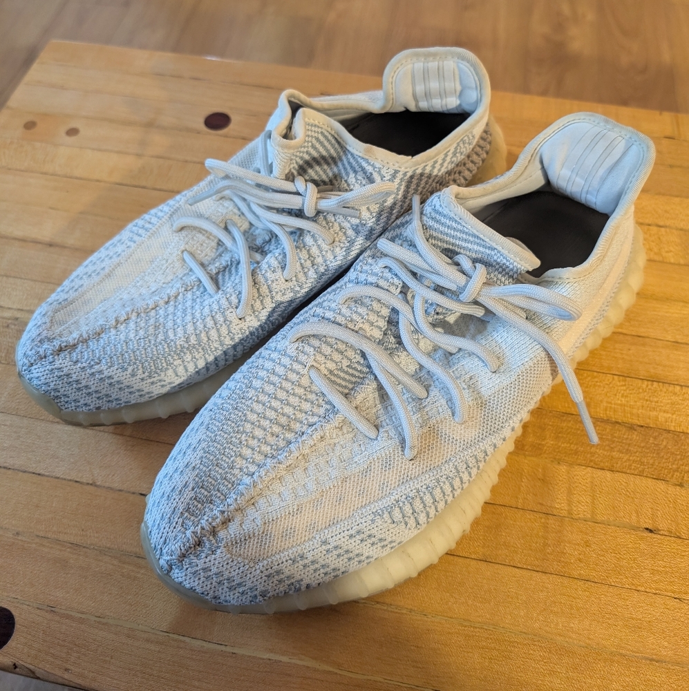 Adidas Yeezy Boost Textured Sneakers in Light Blue/Grey and White